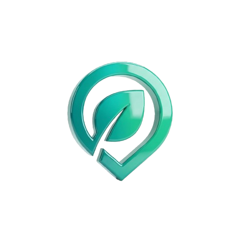 FindMyFarm logo - glossy teal location pin with leaf
